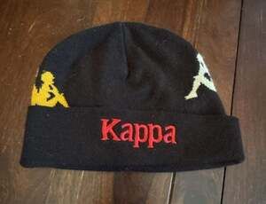 Kappa Black Knit Beanie Hat with Embroidered Logos